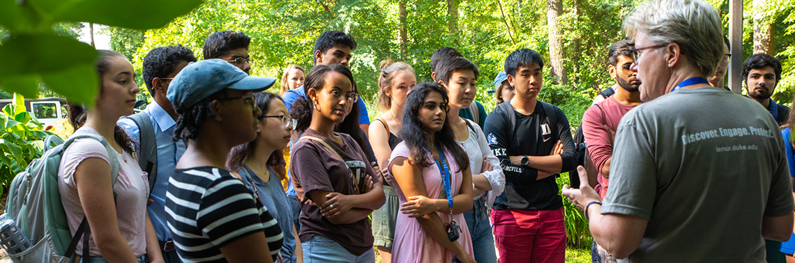 Huang Fellows listen to tour guide at Duke Lemur Center“ width=