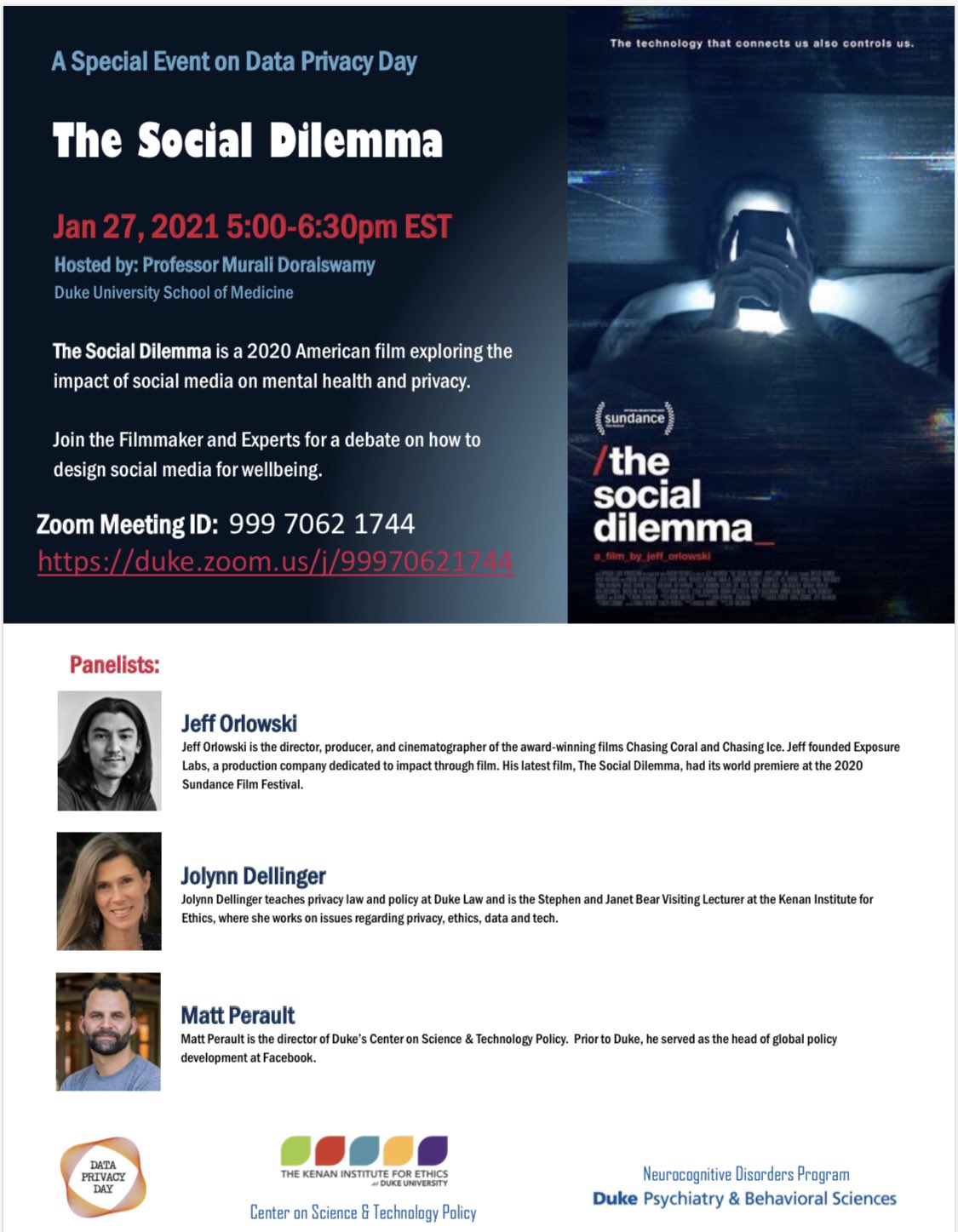 DPD Special Event: The Social Dilemma, Jan 27 5-6:30 PM 