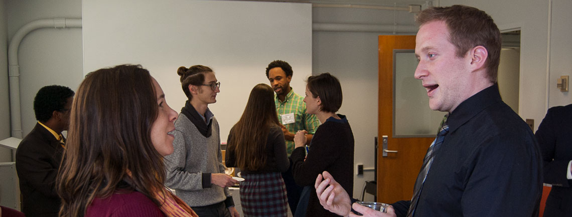 The MA class practices science communication during a mock mixer